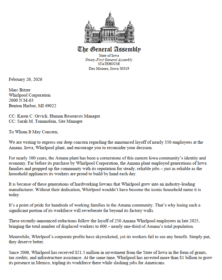 Whirlpool letter screenshot pg. 1